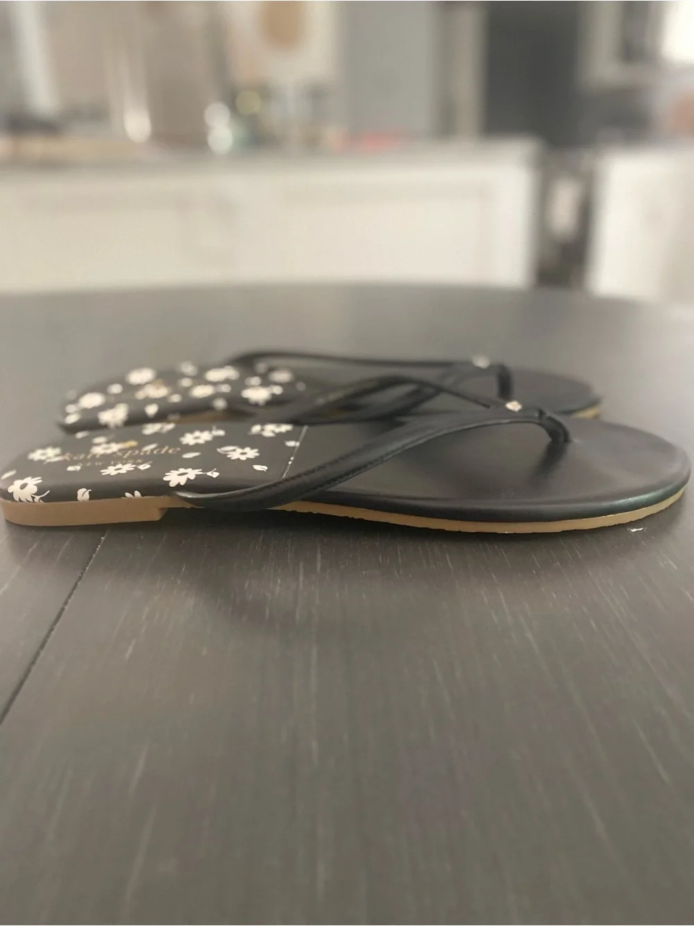 kate spade Black Floral Logo Flip Flop Sandals